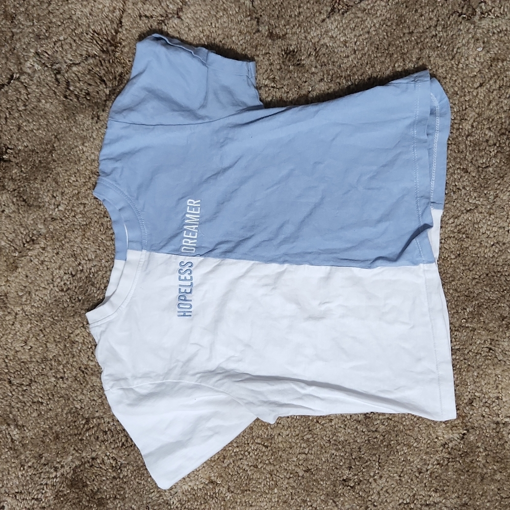 Blue and white cropped shirt